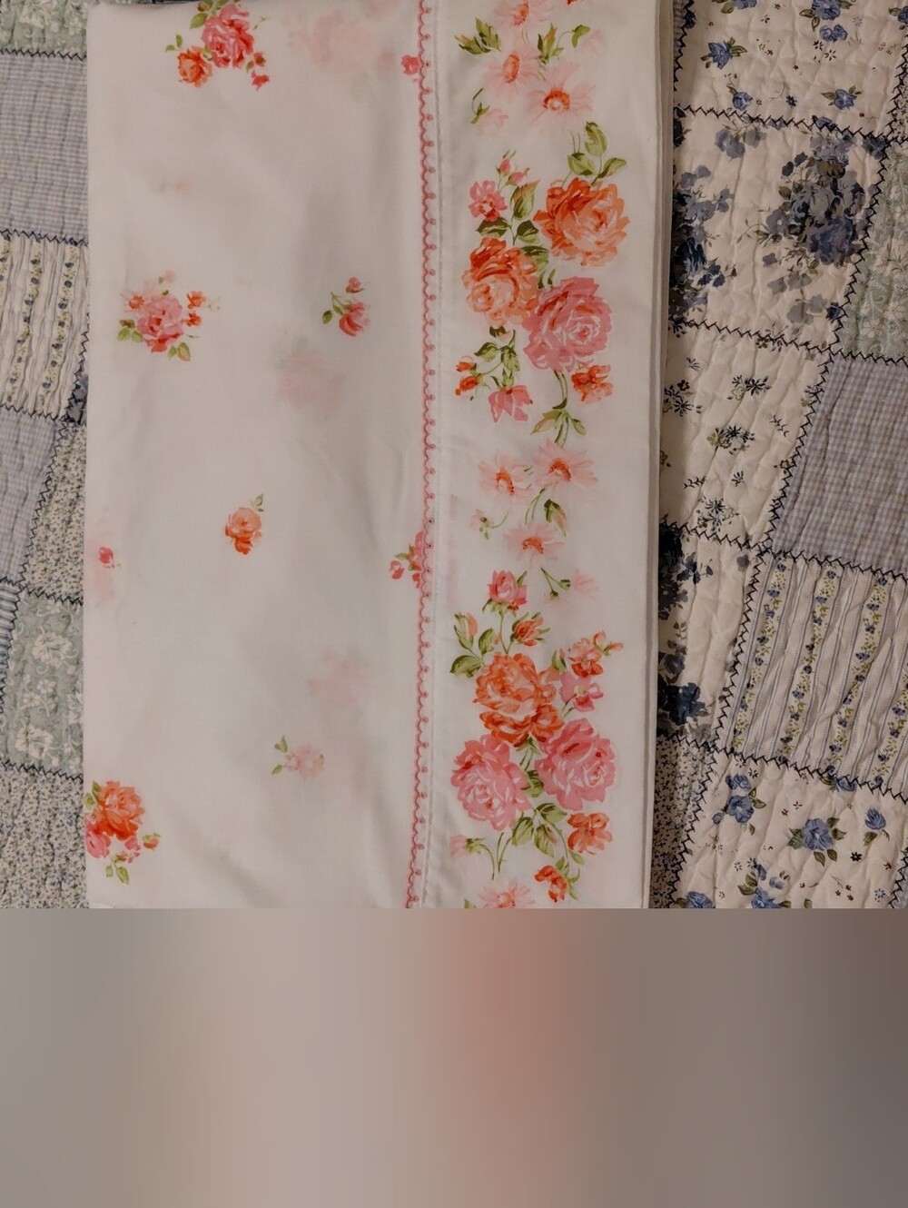 Vintage Floral Muslin Flat Sheet  - Pink Rose Print